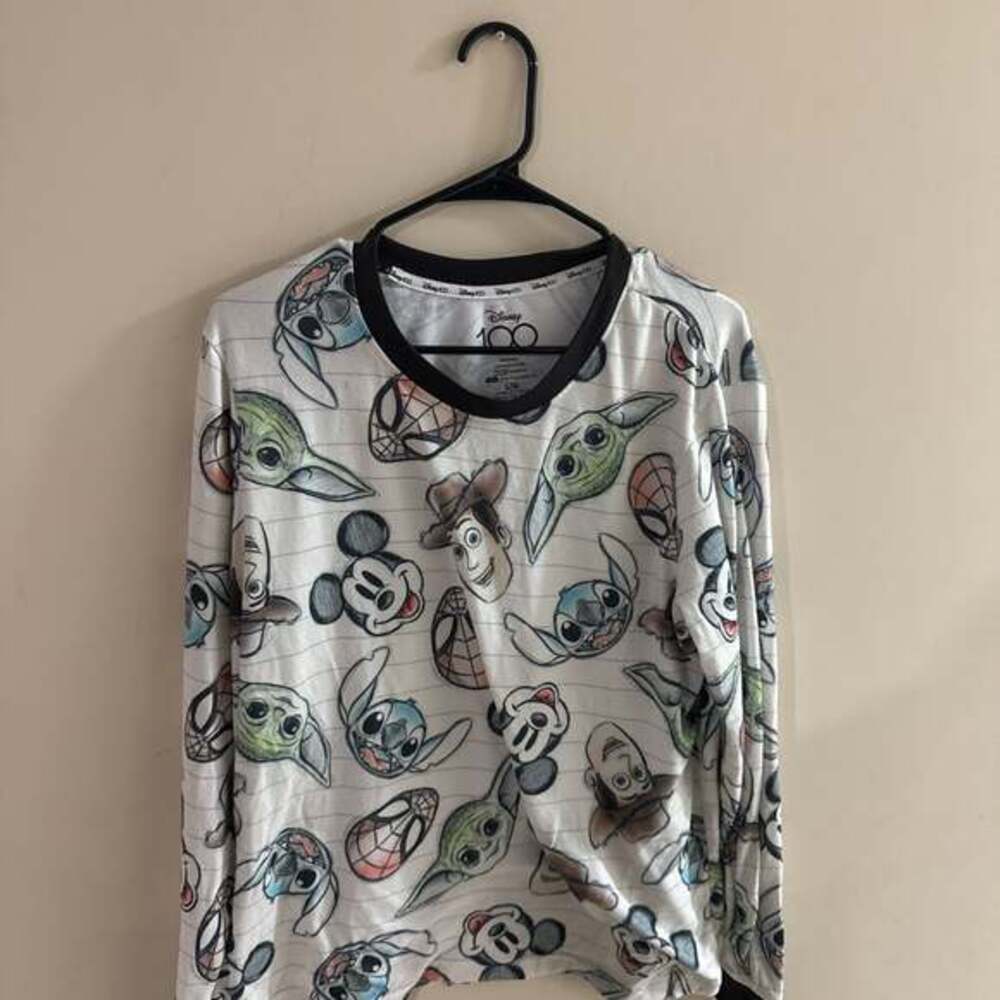 Disney 100th Anniversary Character All-Over Print Long-Sleeve Shirt size large